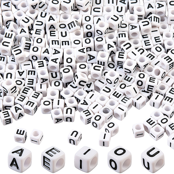 1000шт 5 стили акриловые горизонтальные бусины с буквами, куб с буквой aeiou