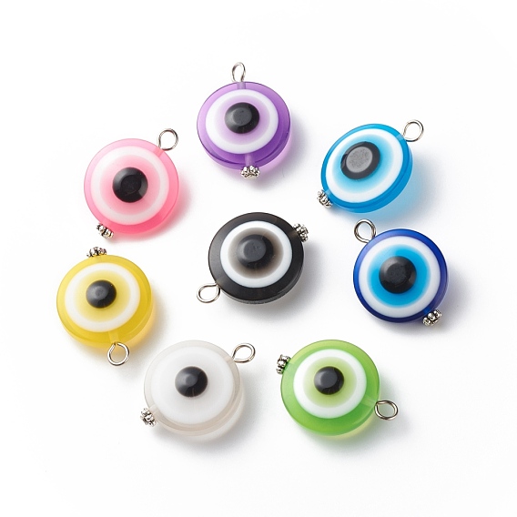 Transparent Evil Eye Resin Pendants, with Alloy Loops, Mixed Color, Flat Round Charm
