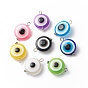 Transparent Evil Eye Resin Pendants, with Alloy Loops, Mixed Color, Flat Round Charm
