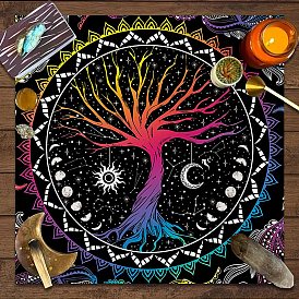 Tree of Life/Moon/Goddess Pattern Polyester Tarot Tablecloth for Divination, Tarot Card Pad, Pendulum Tablecloth, Square