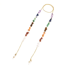 304 Brillenketten aus Edelstahl, Halsband für Brillen, mit gemischten Stein, Hummerkrallenverschlüsse und Gummischlaufenenden, golden