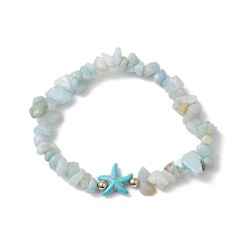 Natural Flower Amazonite Chip Beaded Stretch Bracelets, with Dyed Synthetic Turquoise Beads for Women Men