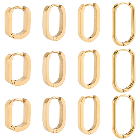 8 пары 4 стили 304 серьги-кольца из нержавеющей стали, овальные