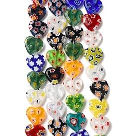 Handmade Millefiori Glass Heart Bead Strands, Heart