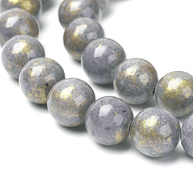 Natural Mashan Jade Beads Strands, with Gold Powder, Dyed, Round