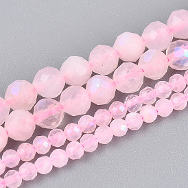Нити бусин из натурального розового кварца с покрытием цвета AB, граненый стол ограненный круглый