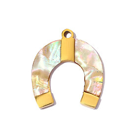 304 Подвески из нержавеющей стали и ракушек, подкова очарование, реальный 18 k позолоченный, ионное покрытие (ip), долговечный