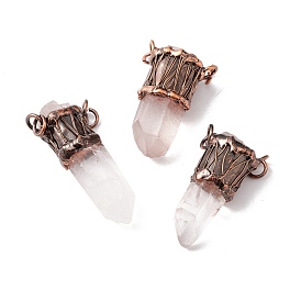 Natural Quartz Crystal Big Pendants, Rock Crystal, with Red Copper Tone Brass Findings, Faceted, Bullet, Cadmium Free & Lead Free