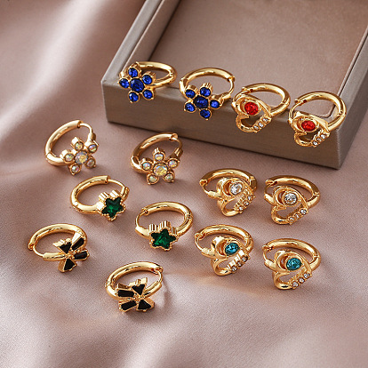 304 Stainless Steel Rhinestone Hoop Earrings for Women, Golden