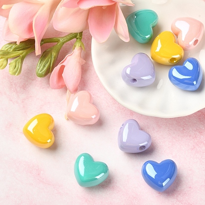 10 pcs 5 couleurs perles européennes acryliques opaques, Perles avec un grand trou   , nacré, cœur