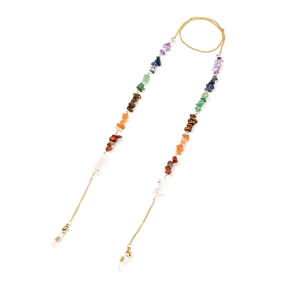 304 Brillenketten aus Edelstahl, Halsband für Brillen, mit gemischten Stein, Hummerkrallenverschlüsse und Gummischlaufenenden, golden
