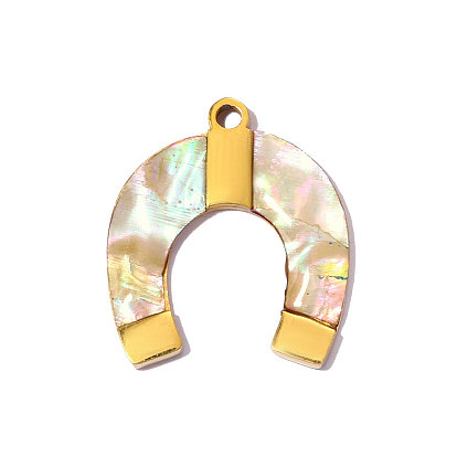 304 Подвески из нержавеющей стали и ракушек, подкова очарование, реальный 18 k позолоченный, ионное покрытие (ip), долговечный