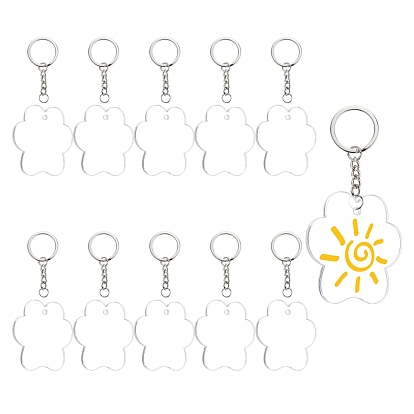 DIY Keychain Making, with Transparent Flower Blank Acrylic Pendants, 304 Stainless Steel Open Jump Rings, Iron Keychain Ring