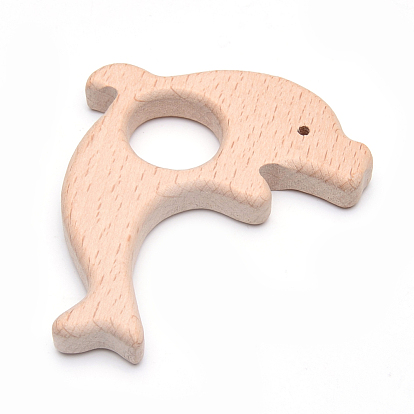 Undyed Beech Wood Big Pendants, Lead Free, Dolphin