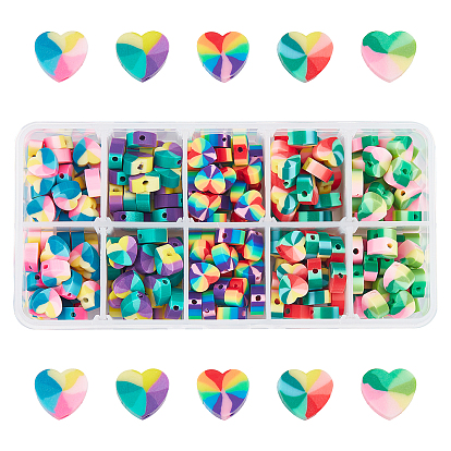 300Pcs 5 Colors Handmade Polymer Clay Beads Strands, for DIY Jewelry Crafts Supplies, Heart