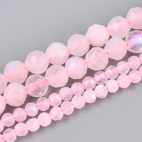 Нити бусин из натурального розового кварца с покрытием цвета AB, граненый стол ограненный круглый