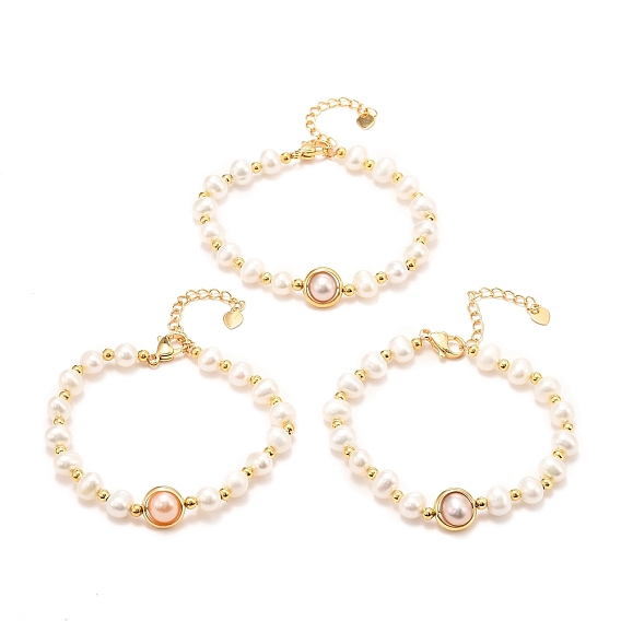 Браслеты из натурального жемчуга, реальный 18 k позолоченный, С латунными круглыми бусами, долговечный