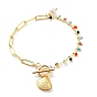 Shell Shape Charm Bracelets, with Brass Paperclip Chains, Glass Beads, Natural Pearl Beads, 304 Stainless Steel Toggle Clasps and Charms, Colorful
