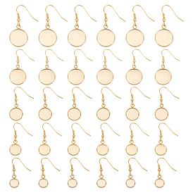 30Pcs 5 Style Flat Round Stainless Steel Dangle Earrings, Cabochon Settings