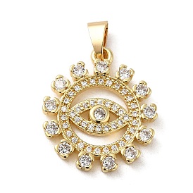 Rack Plating Brass Micro Pave Cubic Zirconia Pendants, Cadmium Free & Lead Free, Real 18K Gold Plated, Long-Lasting Plated, Eye