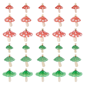 36 шт 6 стили пластиковые подвески, с акриловыми и позолоченными латунными петлями, гриб