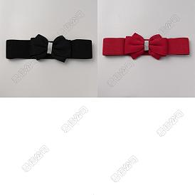 2Pcs 2 Colors Cloth Bowknot Sash Tie Elastic Chain Belt with Synthetic Rhinestone, Waist Band for Trench Coat Overcoats