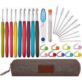 Knitting Tool Sets, 18Pcs Aluminum Crochet Hooks Needles and ABS Plastic Knitting Crochet Locking Stitch Markers, Sewing Scissors, Pen Bag and Stainless Steel Needles Sets