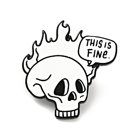 Skull with Fire Halloween Enamel Pin, Word This Is Fine Alloy Badge for Backpack Clothes, Electrophoresis Black