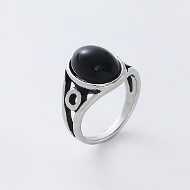 304 Stainless Steel Resin Finger Rings for Men, Oval, Wide Band Rings, Black