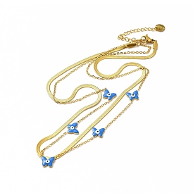 Ионное покрытие (ip) 304 ожерелья с бабочками из эмали из нержавеющей стали, двухслойные ожерелья для женщин