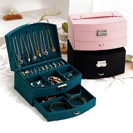 Velvet Jewelry Organizer Storage Drawer Boxes with Handle, for Necklaces Rings Bracelets, Rectangle