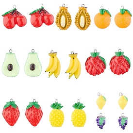 SUNNYCLUE Resin Pendants, with Platinum Tone Iron Findings, Imitation Food, Mixed Shapes