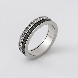 304 Stainless Steel Rhinestone Finger Rings for Couple