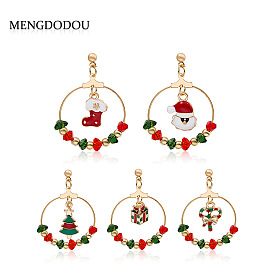 Cartoon Christmas Earrings Set with Santa Claus Gift and Oil Drops