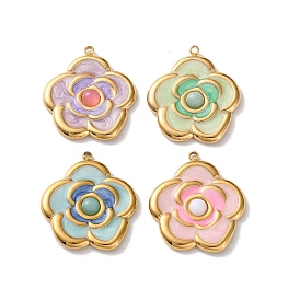 Крашеные натуральный белый нефрит подвески, 304 подвески-цветы из нержавеющей стали с эмалью, реальный 18 k позолоченный, вакуумное покрытие pvd