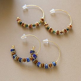 Серьги из натурального лазурита и искусственного золота, латунь серьги, с 925 стерлинговым серебром, серьги-кольца, золотые