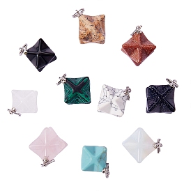 10Pcs 10 Style Natural & Synthetic Gemstone Pendants, with Platinum Brass Finding, Merkaba Star