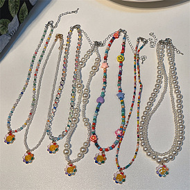 Sweet and Cool Beaded Heart Smiley Glass Necklace for Women
