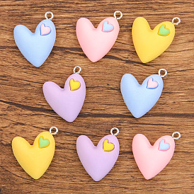 Resin Pendants, with Metal Loop, Heart Charm