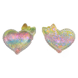 Transparent Epoxy Resin Cabochons, with Paillettes, Heart