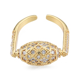 Clear Cubic Zirconia Oval Open Cuff Ring, Brass Jewelry for Women