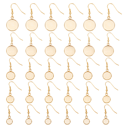 30Pcs 5 Style Flat Round Stainless Steel Dangle Earrings, Cabochon Settings