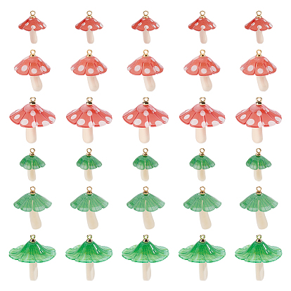 36 шт 6 стили пластиковые подвески, с акриловыми и позолоченными латунными петлями, гриб