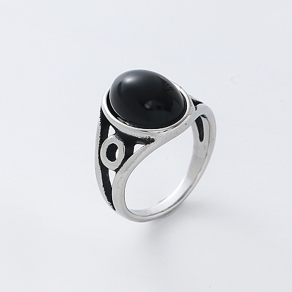 304 Stainless Steel Resin Finger Rings for Men, Oval, Wide Band Rings, Black