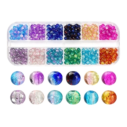 480Pcs 12 Colors Spray Painted & Baking Paint Crackle Glass Beads Strands, Round