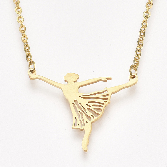 201 Stainless Steel Pendant Necklaces, with Cable Chains, Ballerina