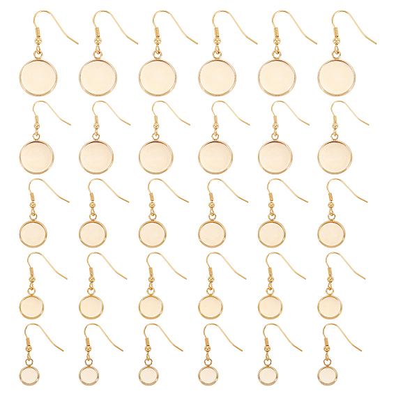 30Pcs 5 Style Flat Round Stainless Steel Dangle Earrings, Cabochon Settings