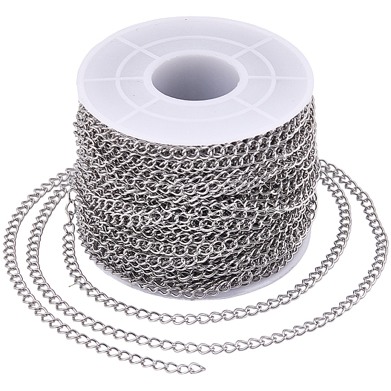 25M 304 Stainless Steel Curb Chains, Twisted Chains, with Spool, Soldered