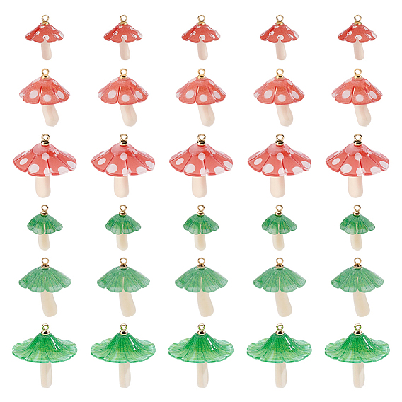 36 шт 6 стили пластиковые подвески, с акриловыми и позолоченными латунными петлями, гриб