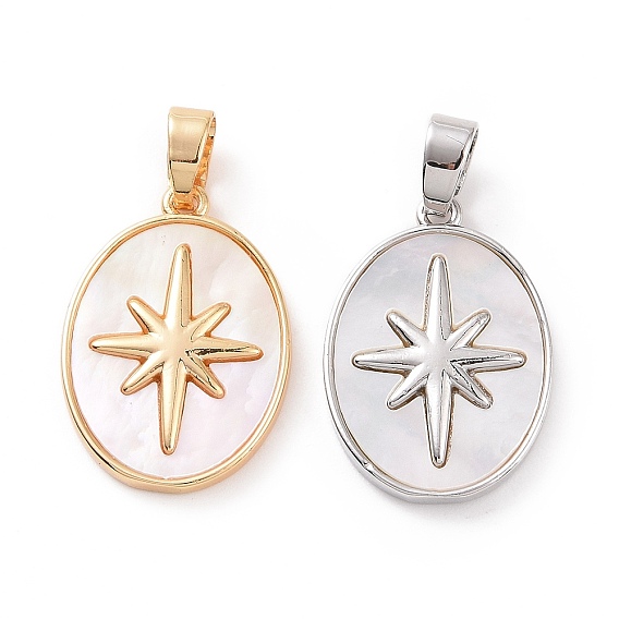Brass Shell Pendants, Oval with Star Charms
